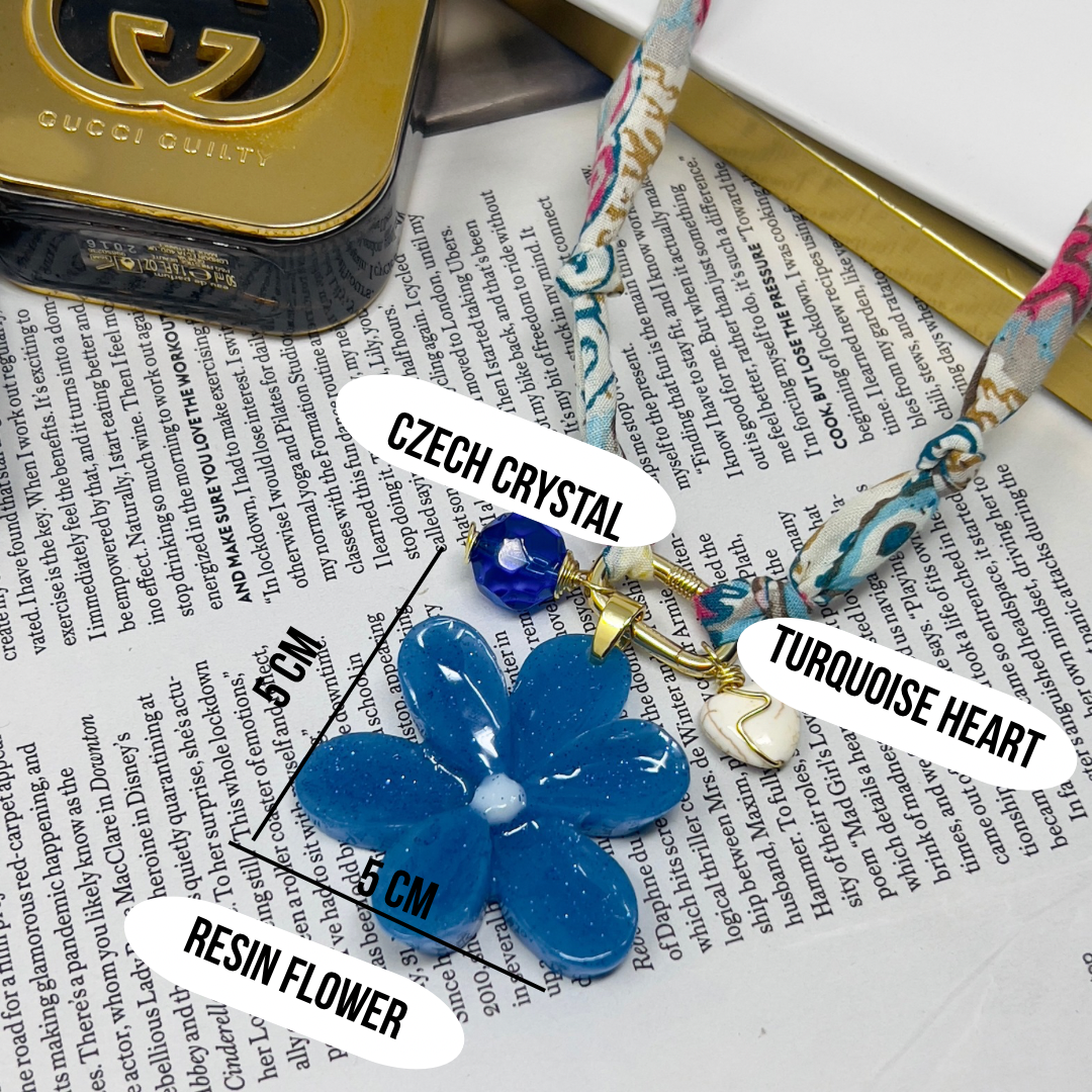Bandana Flower Charm Necklace, Custom Carabiner Bandana Pendant Necklace, Boho Scarf Necklace, Vintage Charm Necklace, Fabric Pendant Necklace Gift