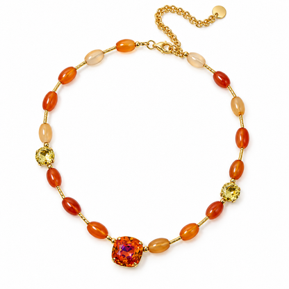Oval Agate Necklace with Cushion-Cut Swarovski Crystal