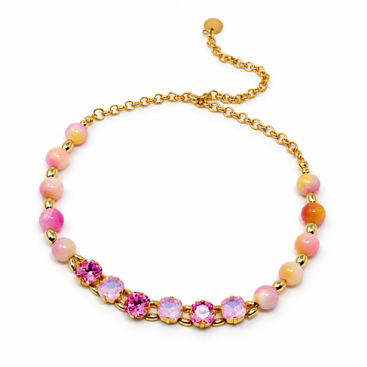 Jade Beaded Necklace with Swarovski Crystals