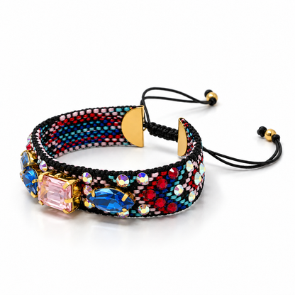 Black Macramé Bracelet with Multicolor Swarovski Crystals