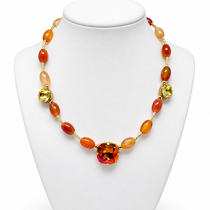 Oval Agate Necklace with Cushion-Cut Swarovski Crystal