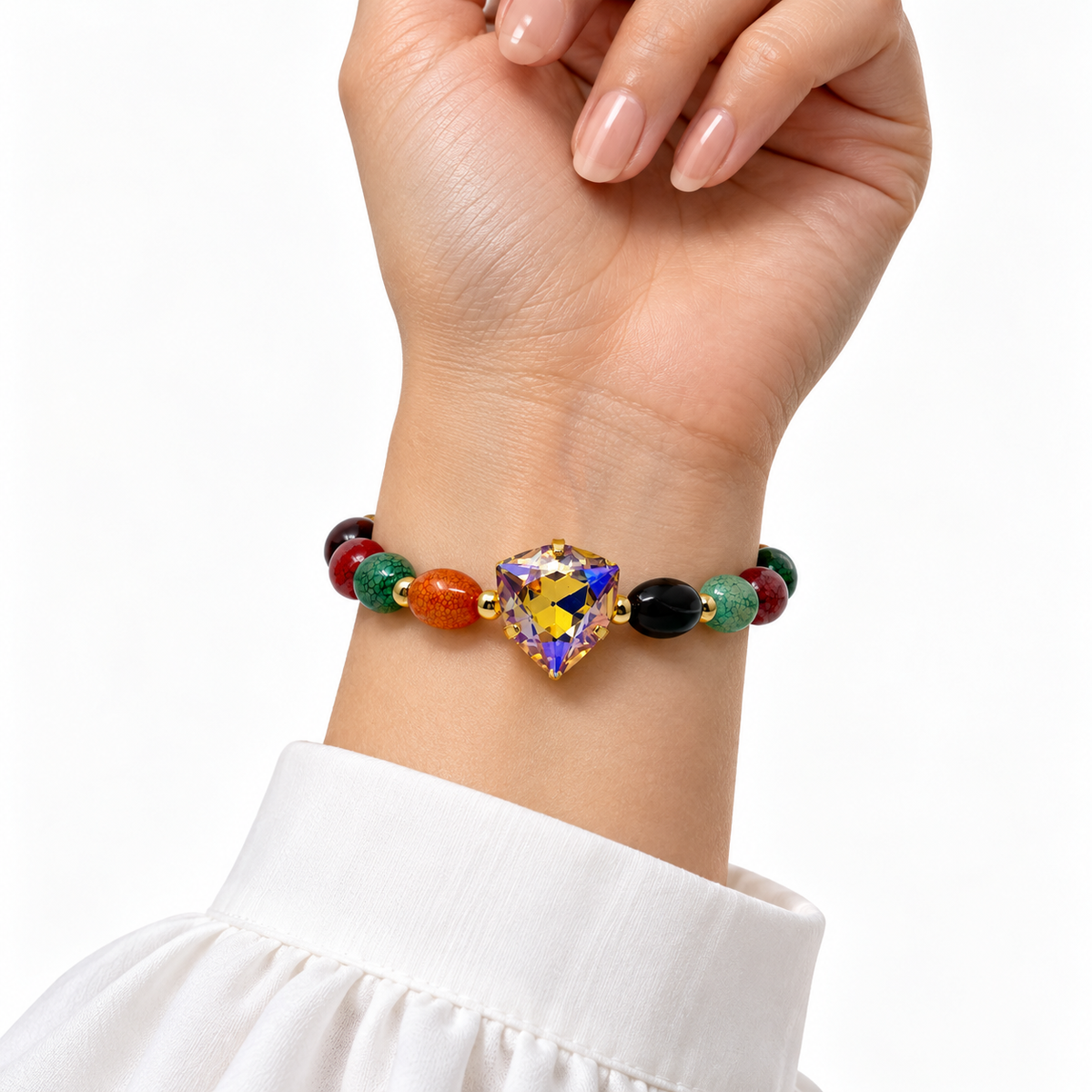 Multicolor Agate Bracelet with Paradise Shine Swarovski Crystal