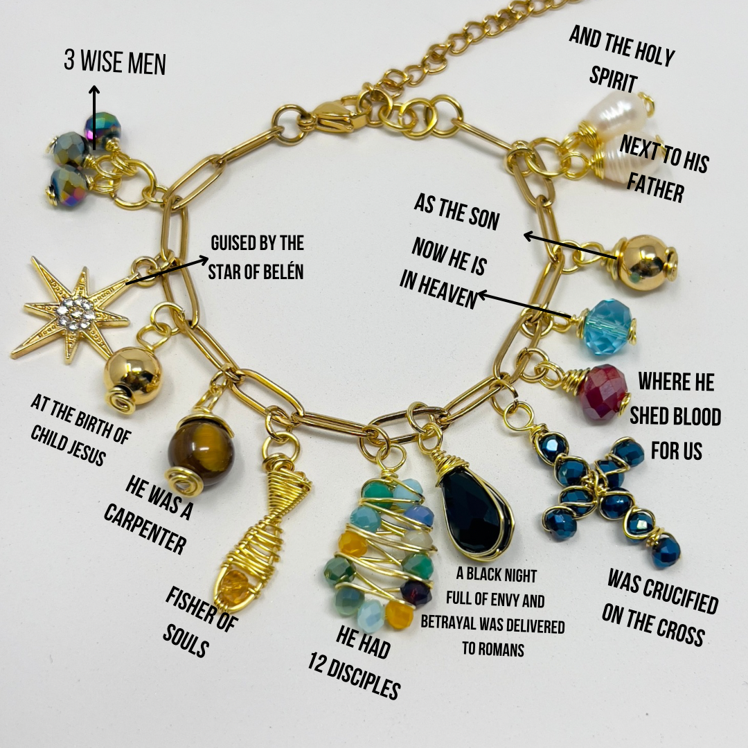 Life Of Jesus Bracelet, Christian Bracelet, Cross Bracelet Women, Charms Bracelet, Religious Catholic Charm Bracelet, Beaded Bracelet
