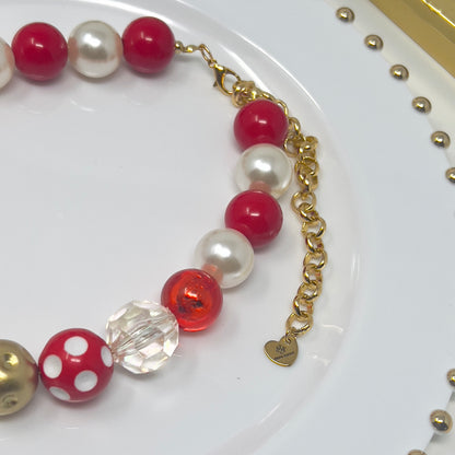 Layered Beaded Necklace with Gold Plated Leaf Charms – Adjustable Two-Strand Chunky Beads Jewelry