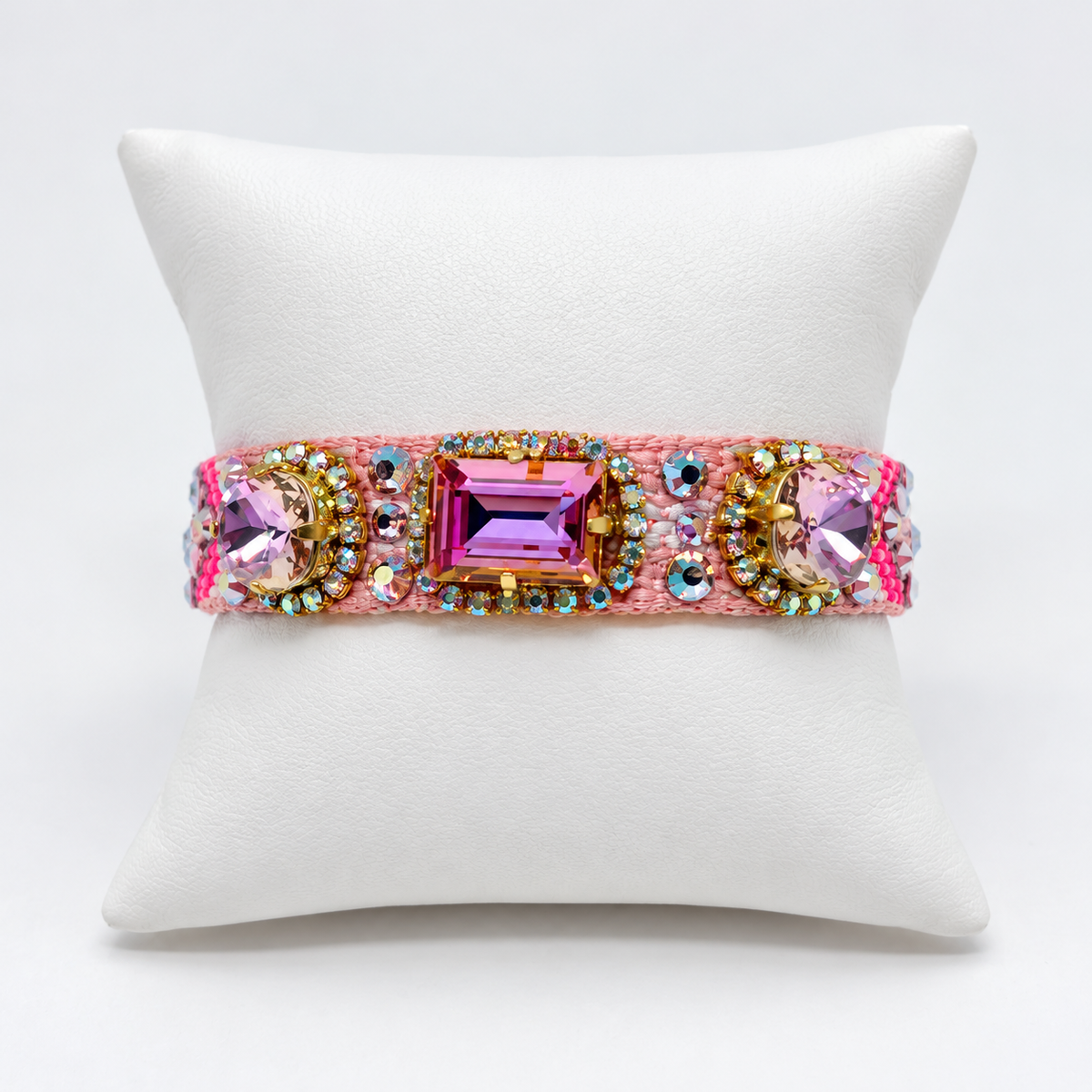 Pink Macramé Bracelet with Mixed-Cut Swarovski Crystals