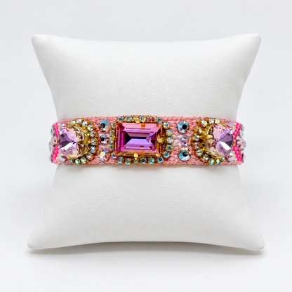 Pink Macramé Bracelet with Mixed-Cut Swarovski Crystals