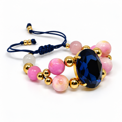 Pink Jade Bracelet with Oval Montana Swarovski Crystal