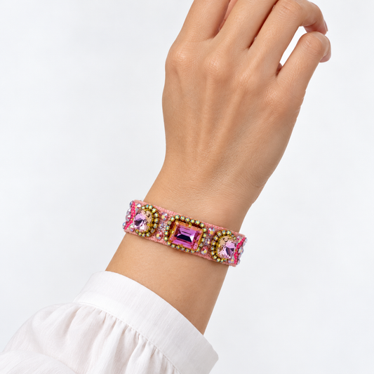 Pink Macramé Bracelet with Mixed-Cut Swarovski Crystals