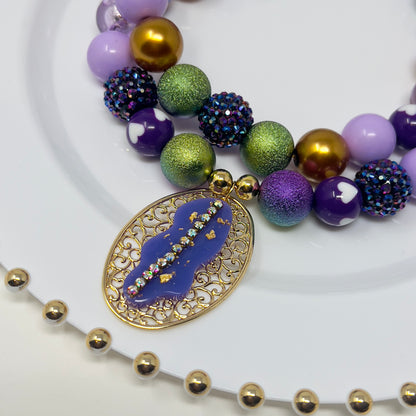 Layered Beaded Necklace with Gold Plated Charms – Adjustable Two-Strand Chunky Beads Jewelry