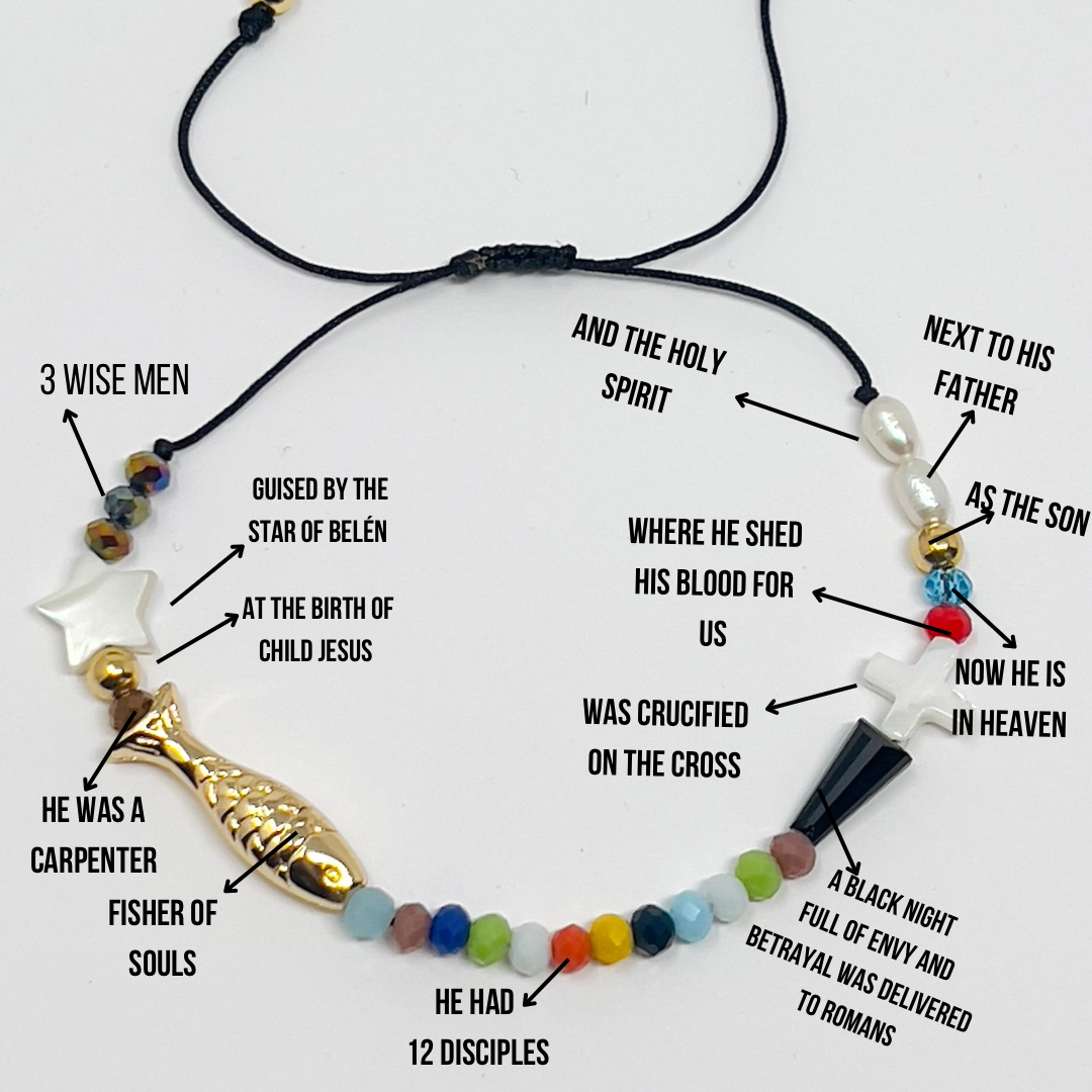 Life Of Jesus Bracelet, Christian Bracelet, Cross Bracelet Women, String Bracelet, Religious Catholic Charm Bracelet, Beaded Bracelet