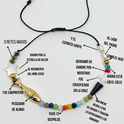 Life Of Jesus Bracelet, Christian Bracelet, Cross Bracelet Women, String Bracelet, Religious Catholic Charm Bracelet, Beaded Bracelet