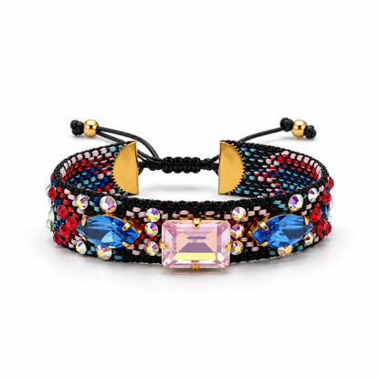 Black Macramé Bracelet with Multicolor Swarovski Crystals