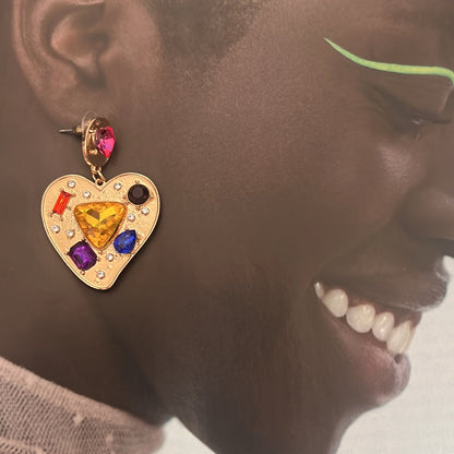 CRYSTAL GOLD HEART EARRINGS