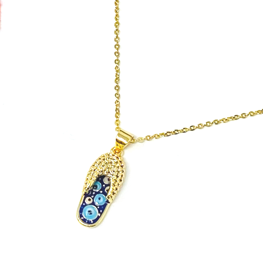 Evil Eye Gold Plated Necklace, Slipper Charm Necklace