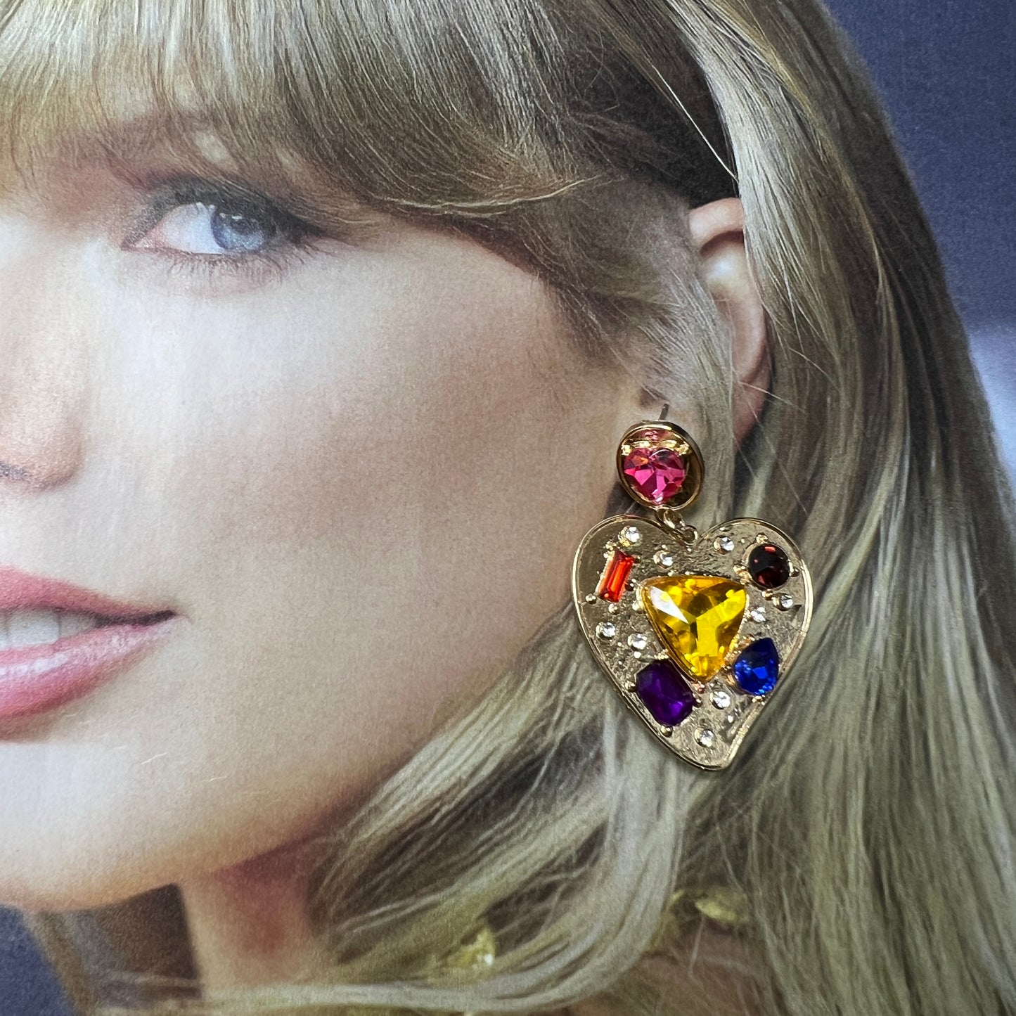 CRYSTAL GOLD HEART EARRINGS