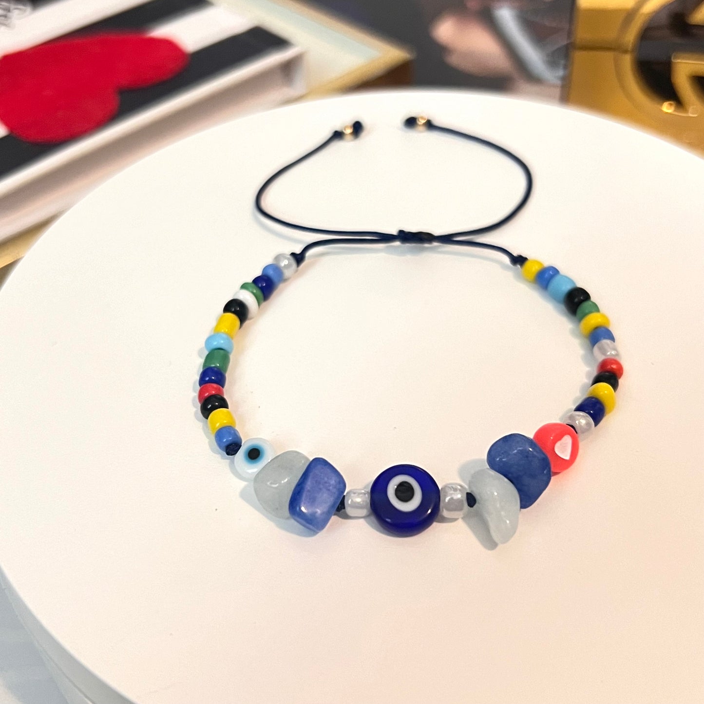 Evil eye bracelet, colorful bead bracelet, summer bracelet, ceramic bracelet, happy bracelets, Turkish eye, gift for her, birthday gift