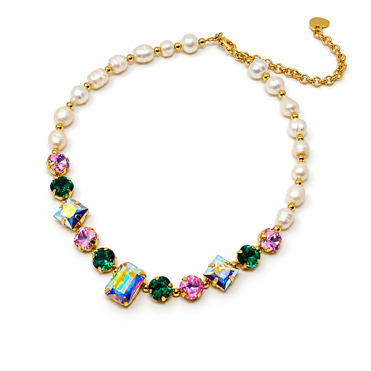 Natural Pearl Necklace with Swarovski Crystals