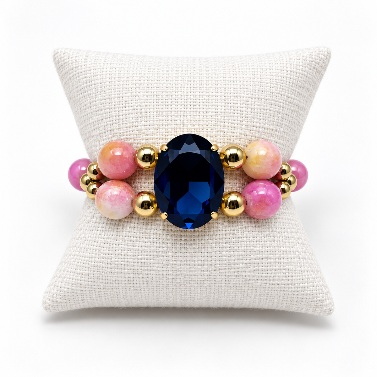 Pink Jade Bracelet with Oval Montana Swarovski Crystal