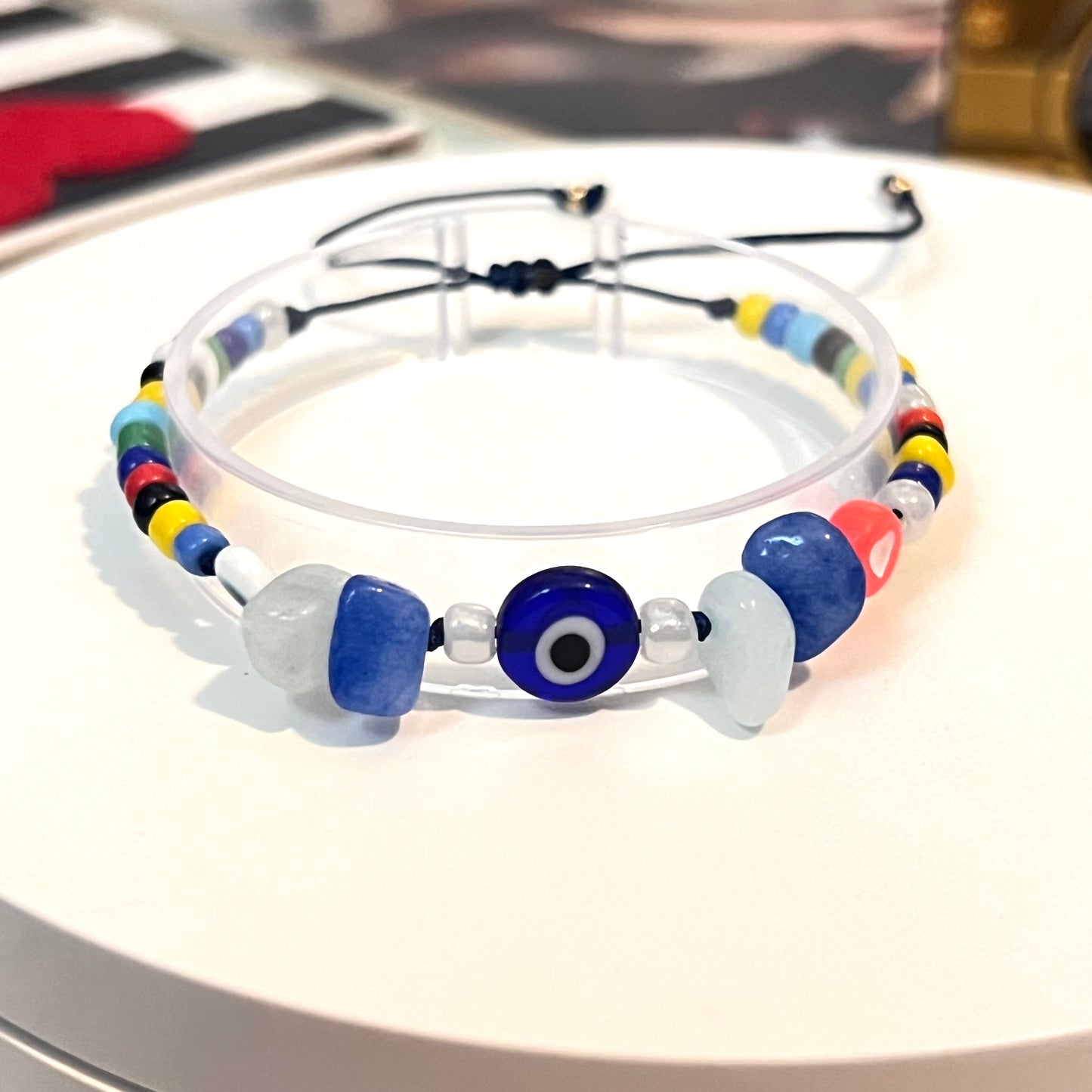 Evil eye bracelet, colorful bead bracelet, summer bracelet, ceramic bracelet, happy bracelets, Turkish eye, gift for her, birthday gift
