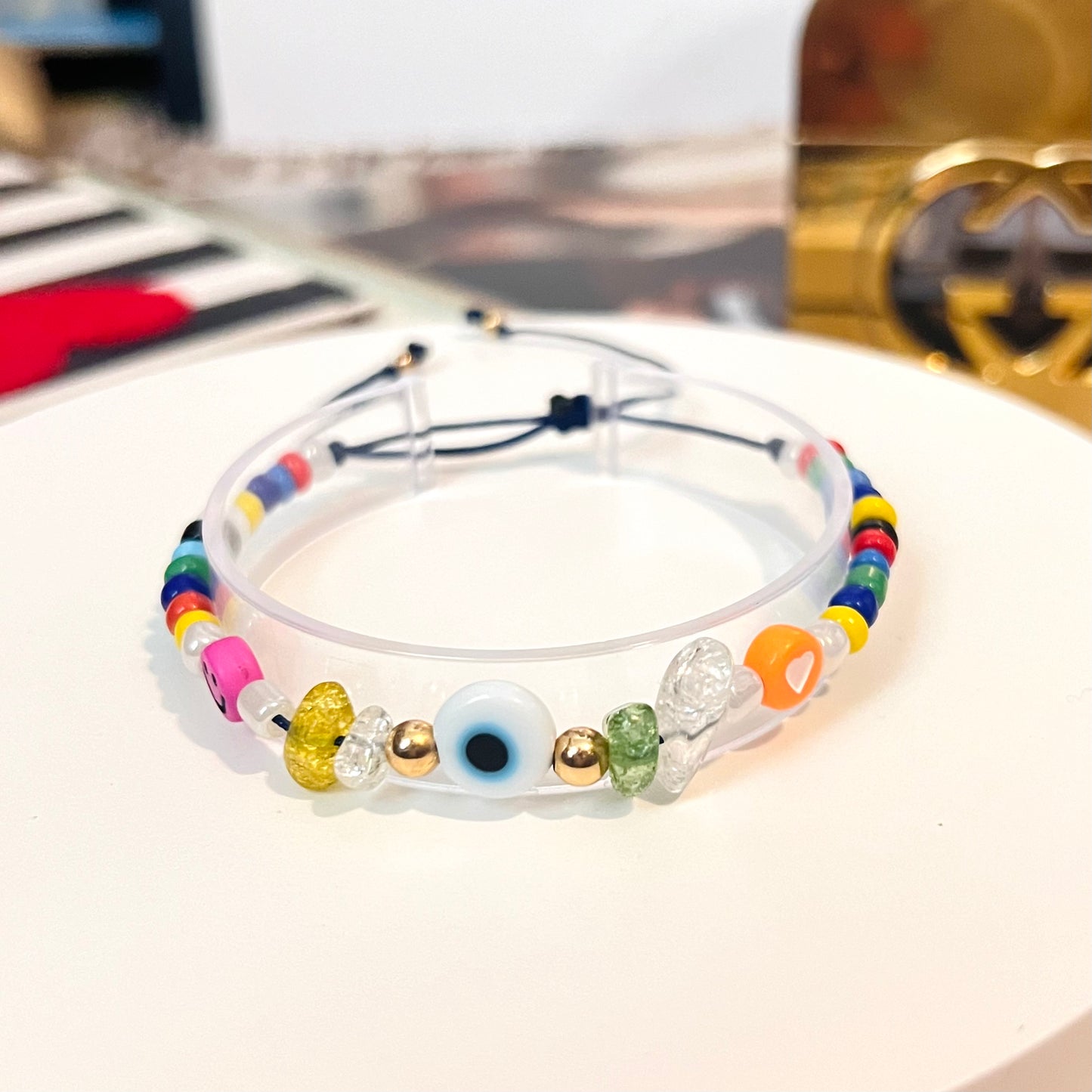 Evil eye bracelet, colorful bead bracelet, summer bracelet, ceramic bracelet, happy bracelets, Turkish eye, gift for her, birthday gift