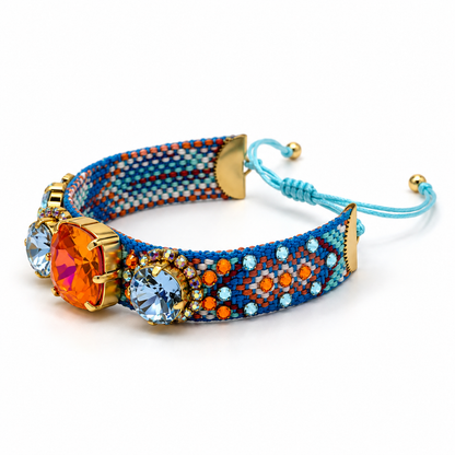 Blue & Orange Macramé Bracelet with Swarovski Crystals