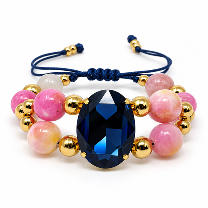 Pink Jade Bracelet with Oval Montana Swarovski Crystal