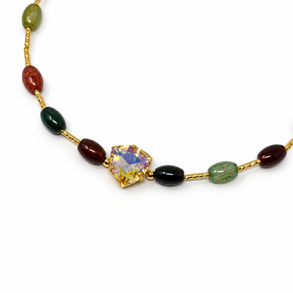 Multicolor Agate Necklace with Paradise Shine Swarovski Crystal