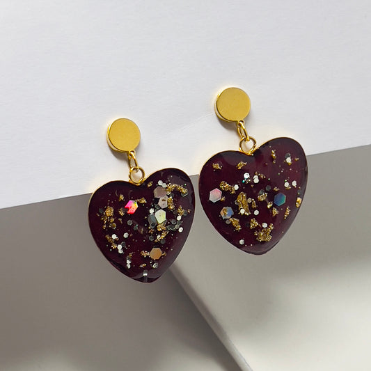 Handmade dangle heart resin earrings