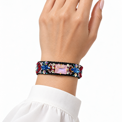 Black Macramé Bracelet with Multicolor Swarovski Crystals