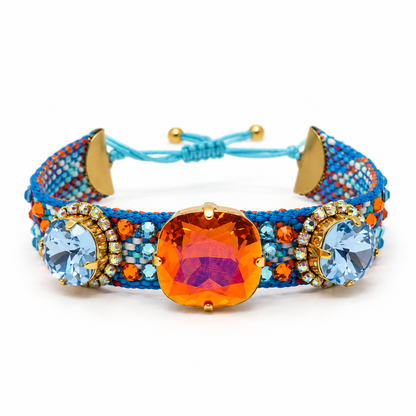 Blue & Orange Macramé Bracelet with Swarovski Crystals
