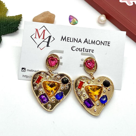 CRYSTAL GOLD HEART EARRINGS