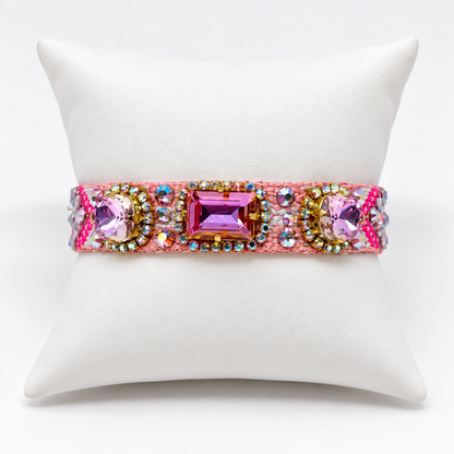 Pink Macramé Bracelet with Mixed-Cut Swarovski Crystals
