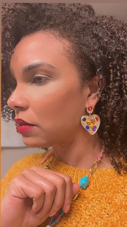 CRYSTAL GOLD HEART EARRINGS