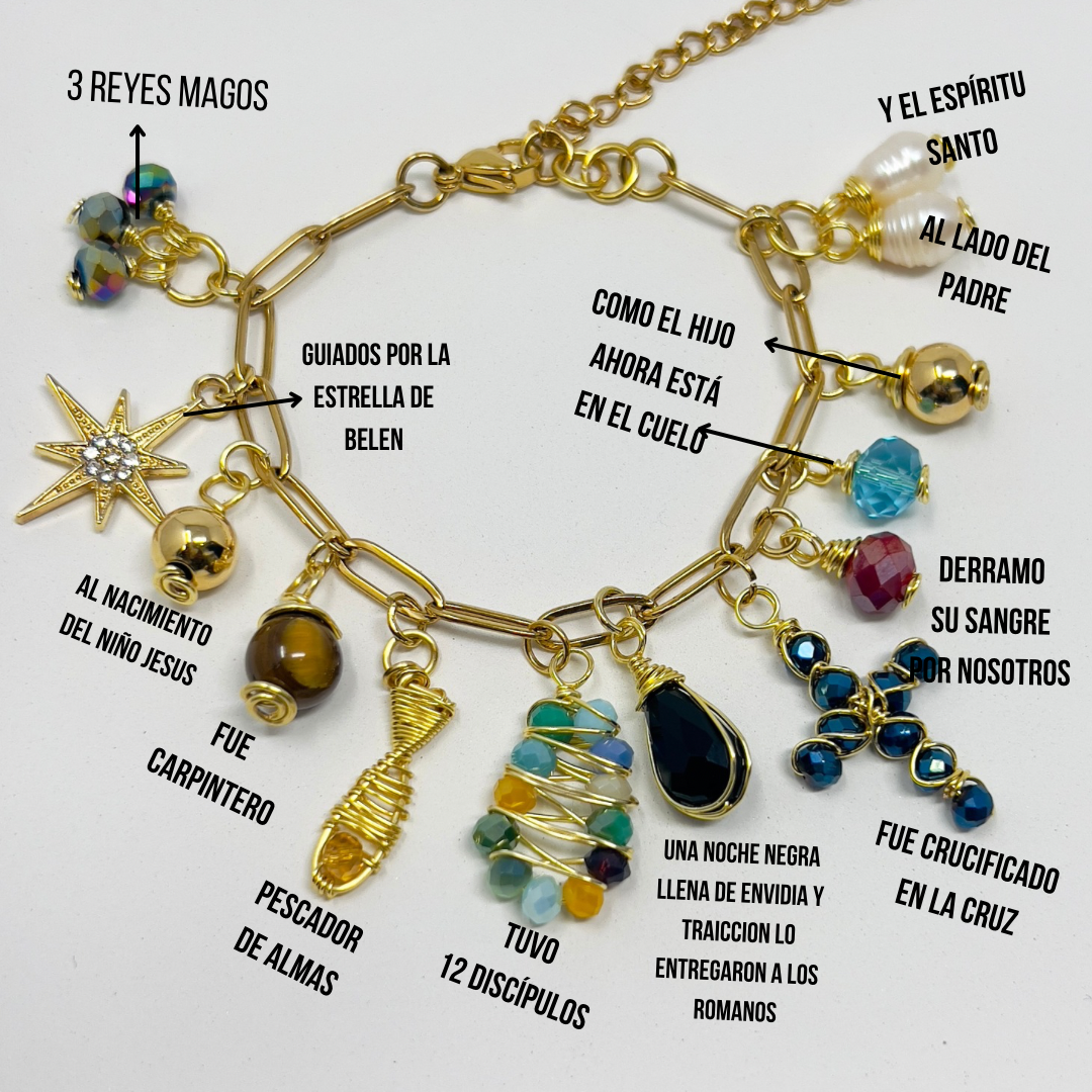 Life Of Jesus Bracelet, Christian Bracelet, Cross Bracelet Women, Charms Bracelet, Religious Catholic Charm Bracelet, Beaded Bracelet