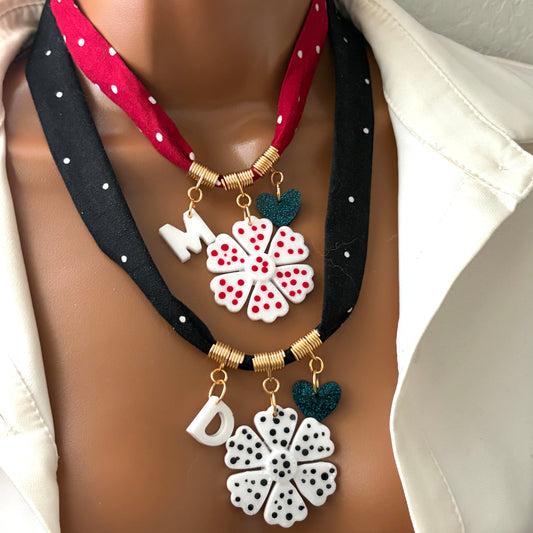 Custom Bandana Charm Necklace, Bandana Flower Pendant Necklace, Boho Scarf Necklace, Vintage Charm Necklace, Fabric Pendant Necklace Gift