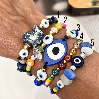 Evil eye bracelet, colorful bead bracelet, summer bracelet, ceramic bracelet, happy bracelets, Turkish eye, gift for her, birthday gift