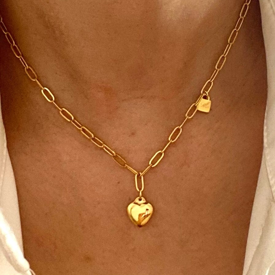 Heart Gold Chain Link Necklace