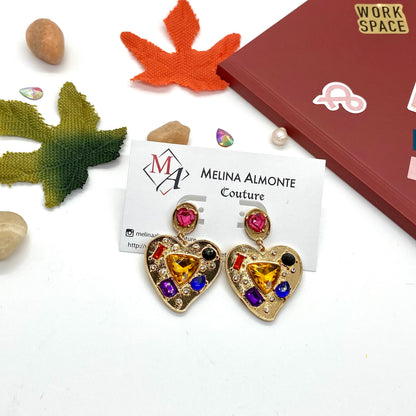 CRYSTAL GOLD HEART EARRINGS