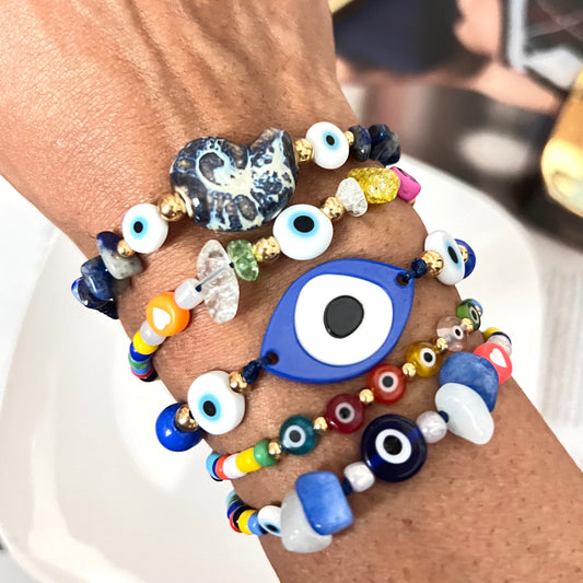 Evil eye bracelet, colorful bead bracelet, summer bracelet, ceramic bracelet, happy bracelets, Turkish eye, gift for her, birthday gift
