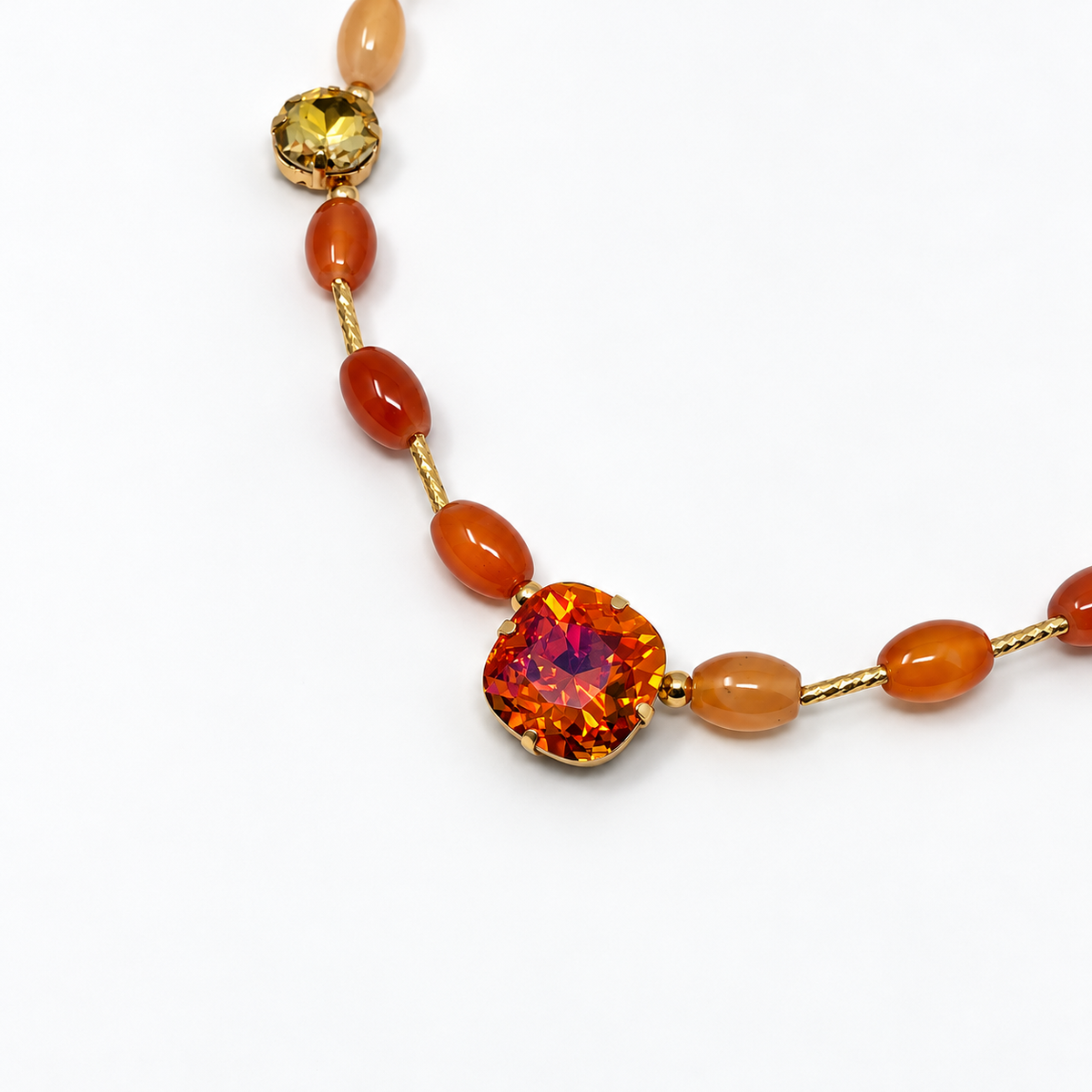 Oval Agate Necklace with Cushion-Cut Swarovski Crystal