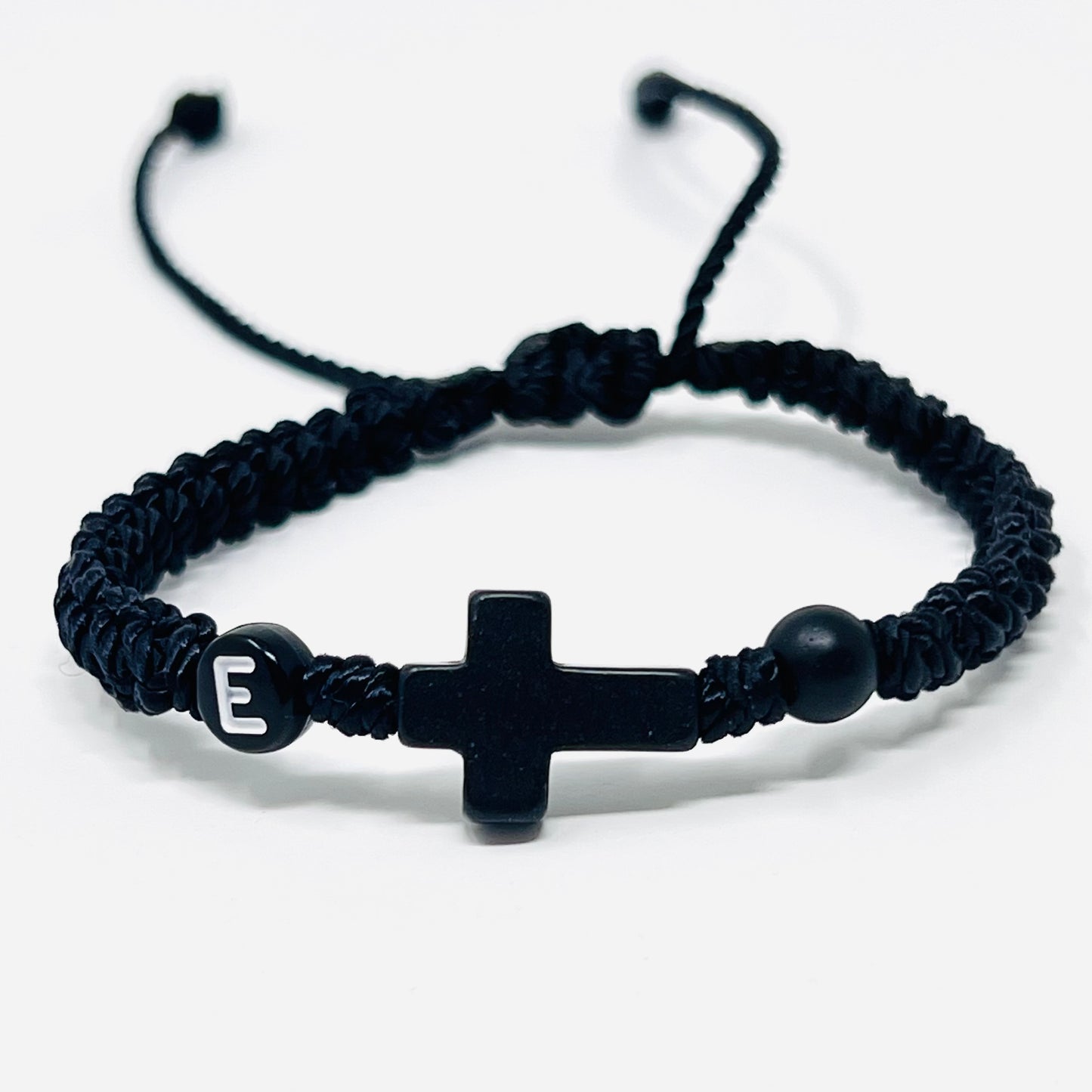 Cross bracelet men, Initial bracelet, Christian religious catholic protection, black cord beads, Christmas gift for him, boyfriend father