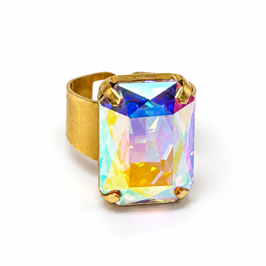 Adjustable Octagonal Swarovski Crystal Ring