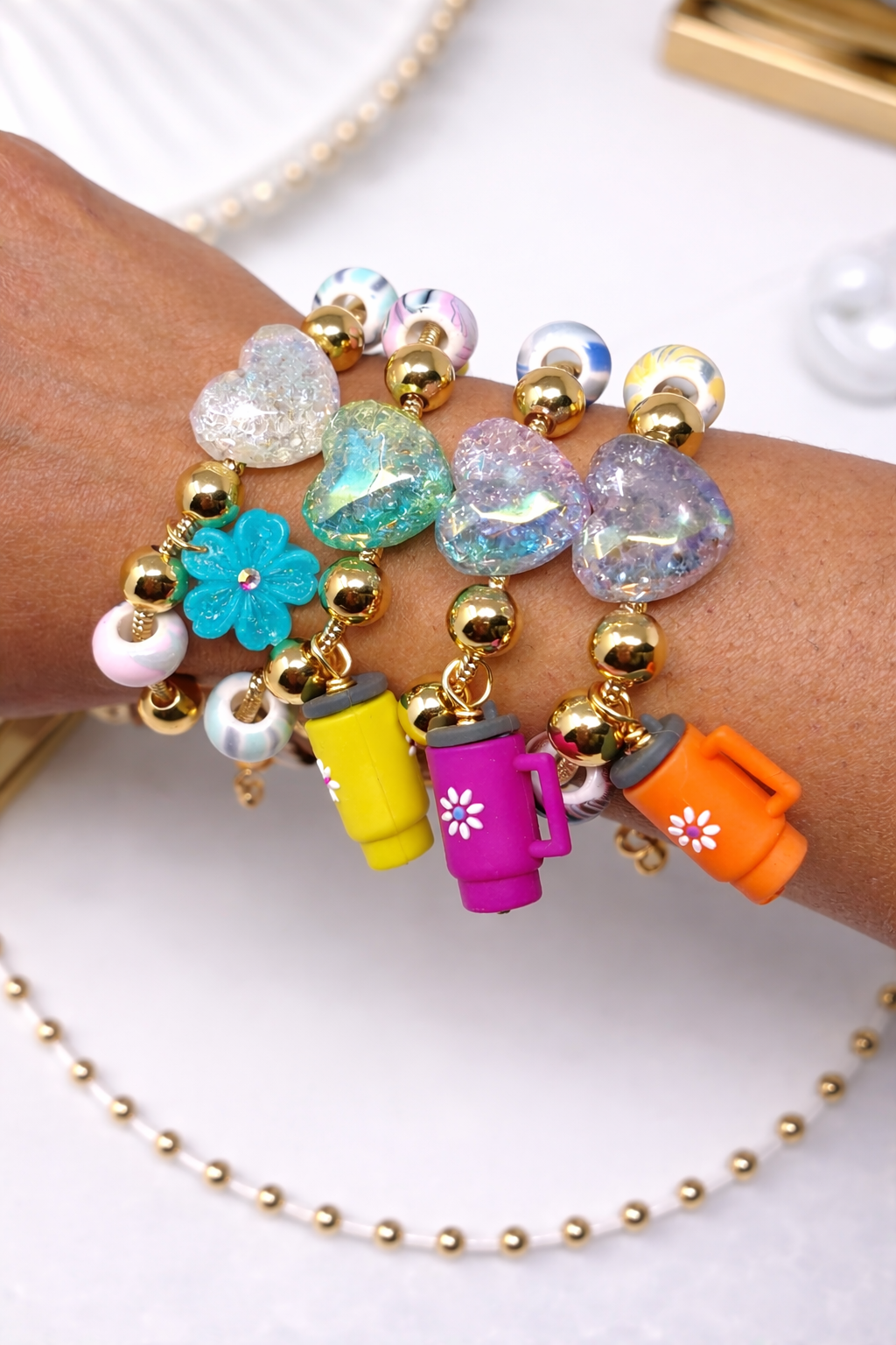 Handmade Adjustable Charm Bracelets with Colorful Charms | Gold Snake Chain Style