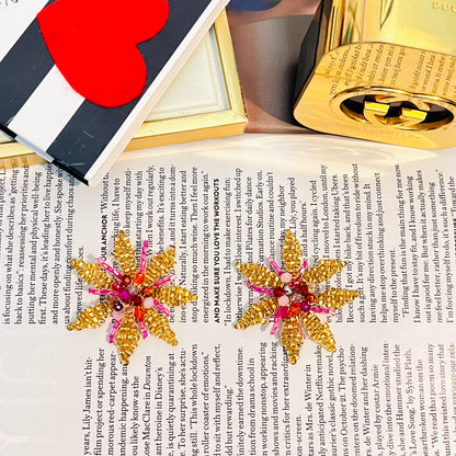 Flower earrings embroidered in Czech beads