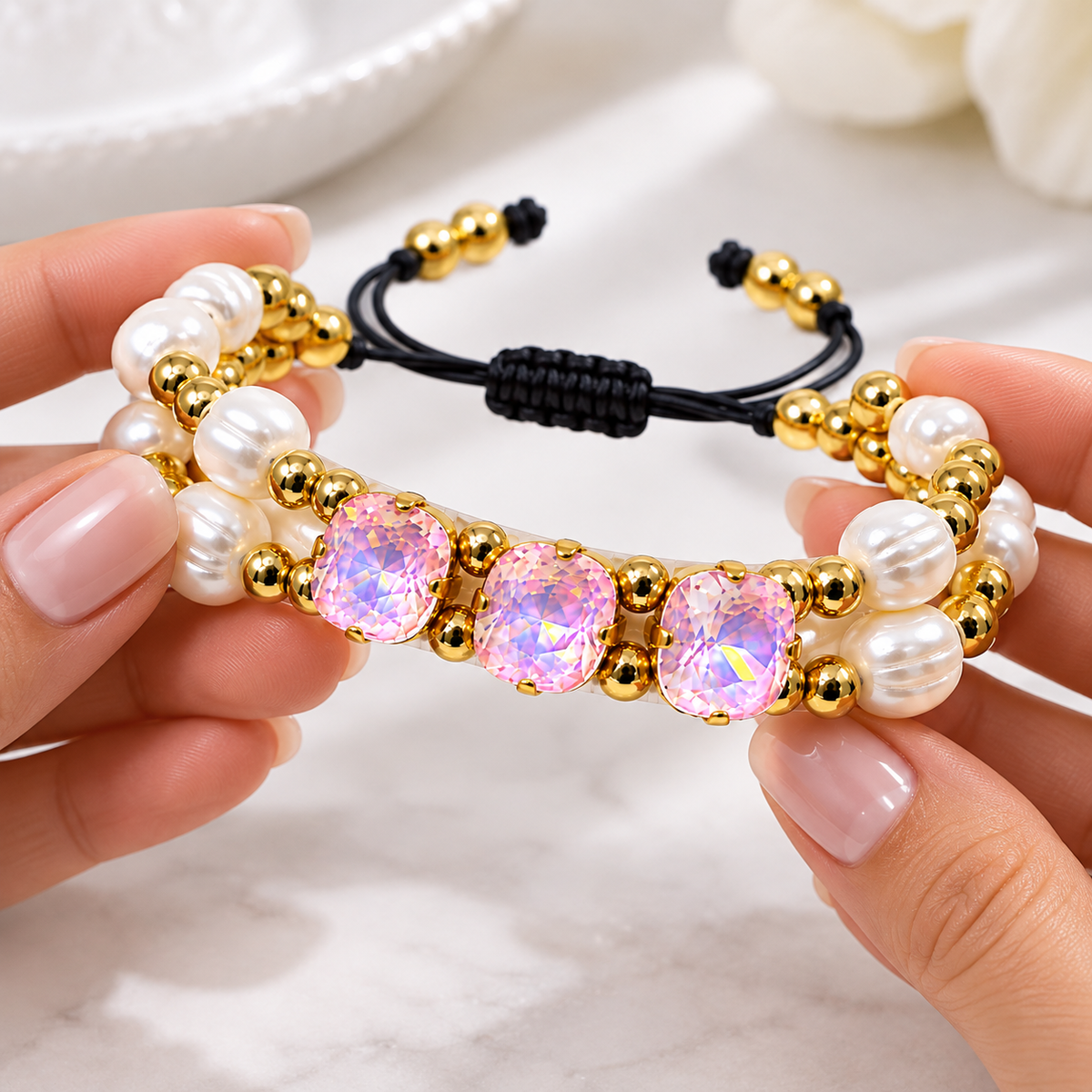 Natural Pearl Bracelet with Swarovski Crystal