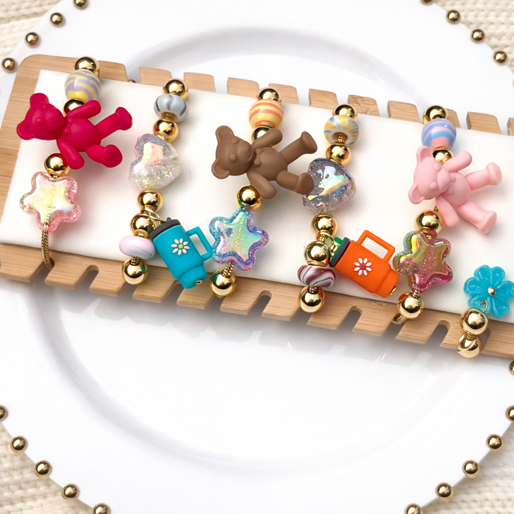 Handmade Adjustable Charm Bracelets with Colorful Charms | Gold Snake Chain Style