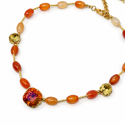 Oval Agate Necklace with Cushion-Cut Swarovski Crystal