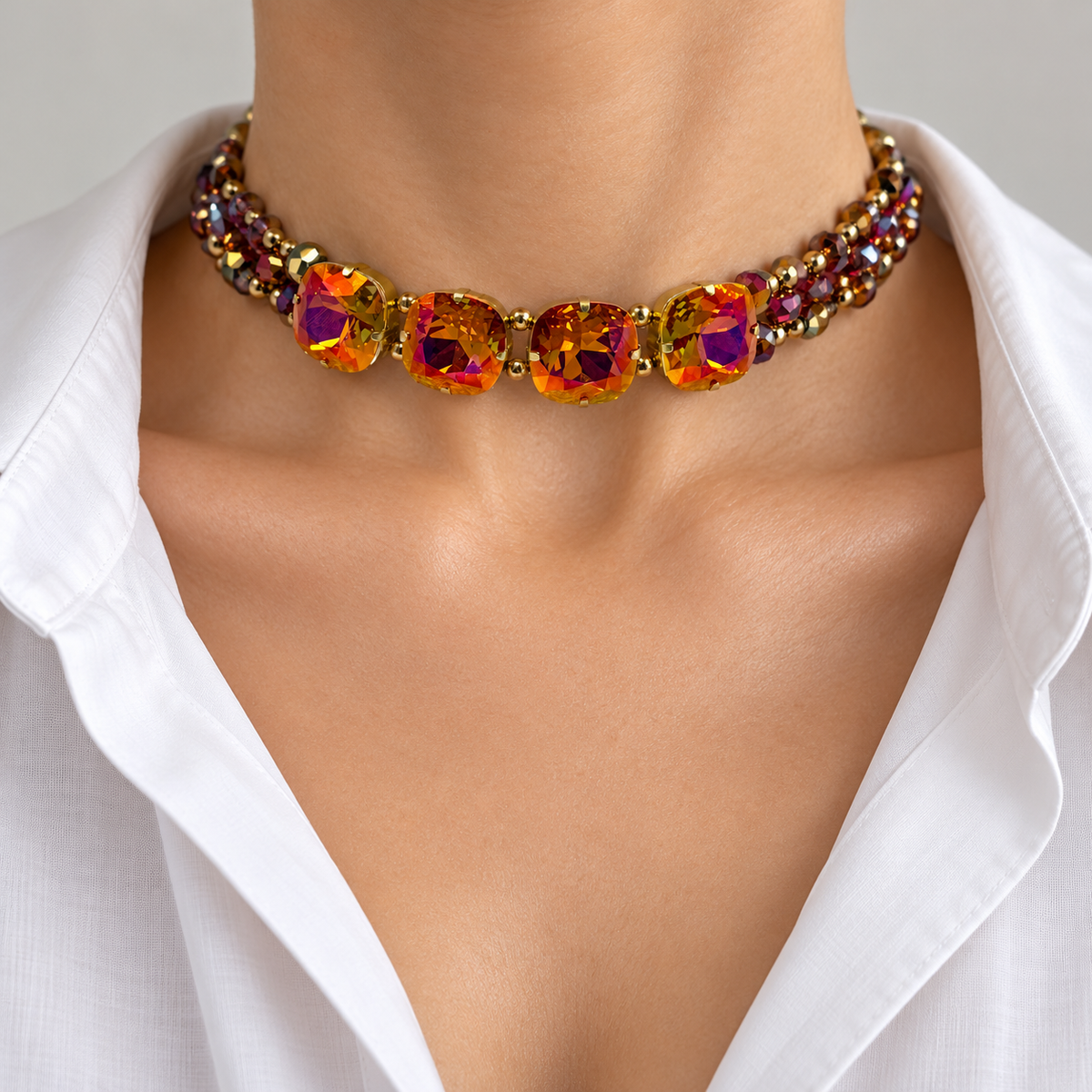 Astral Pink Cushion-Cut Swarovski Crystal Choker