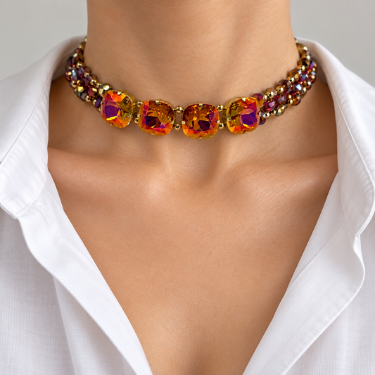 Astral Pink Cushion-Cut Swarovski Crystal Choker