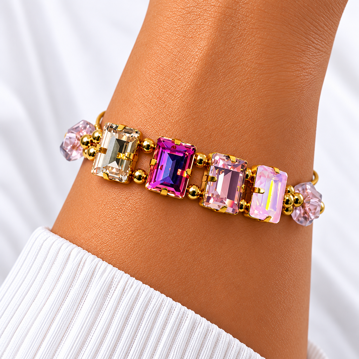 Crystal Heart Bracelet with Baguette-Cut Swarovski Crystals
